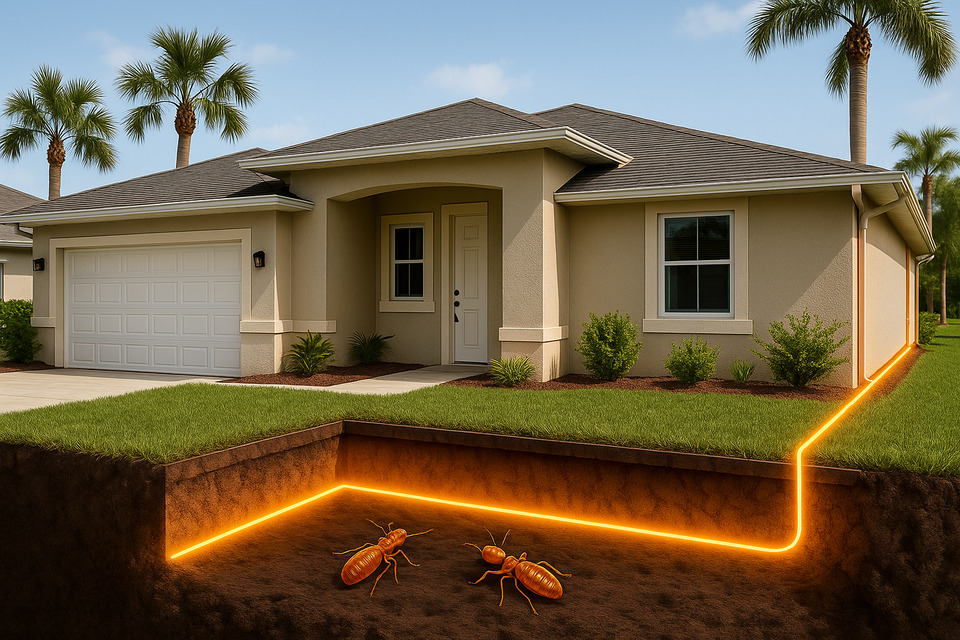 Subterranean termite soil barrier protection around a Southwest Florida home